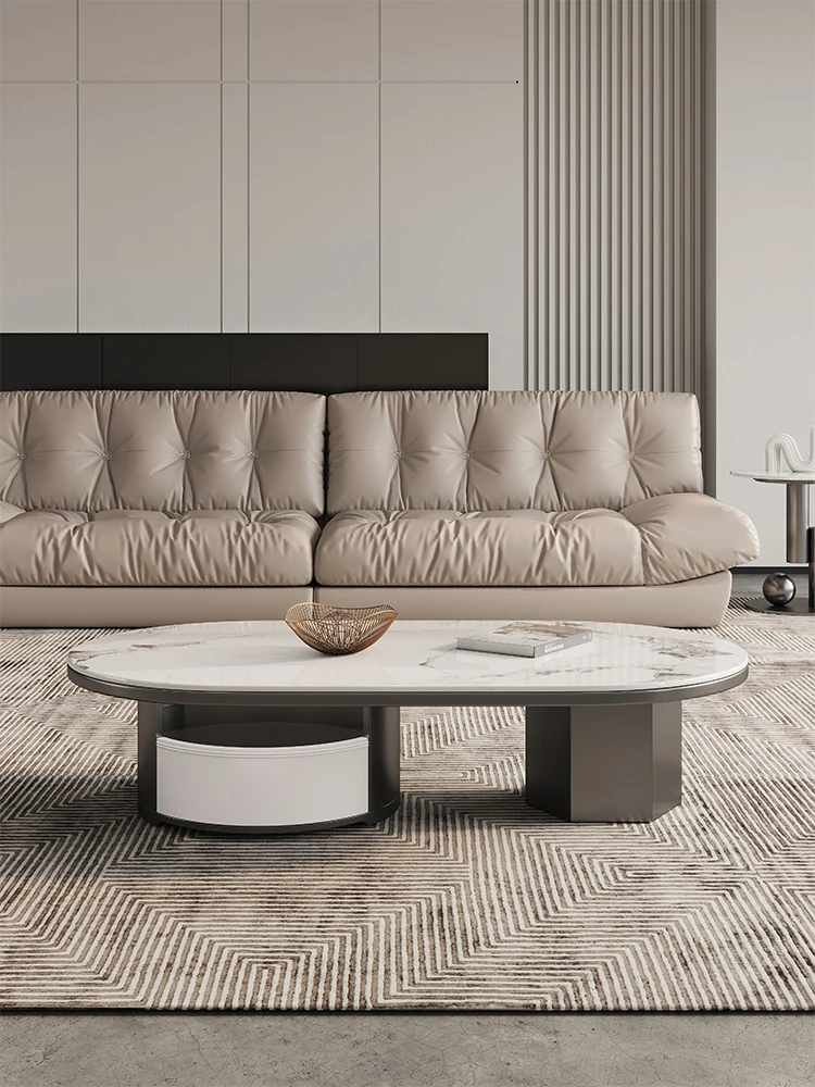 

Новинка 2023, роскошный современный минималистичный Овальный чайный столик, тарелка из нержавеющей стали, домашний итальянский чайный столик