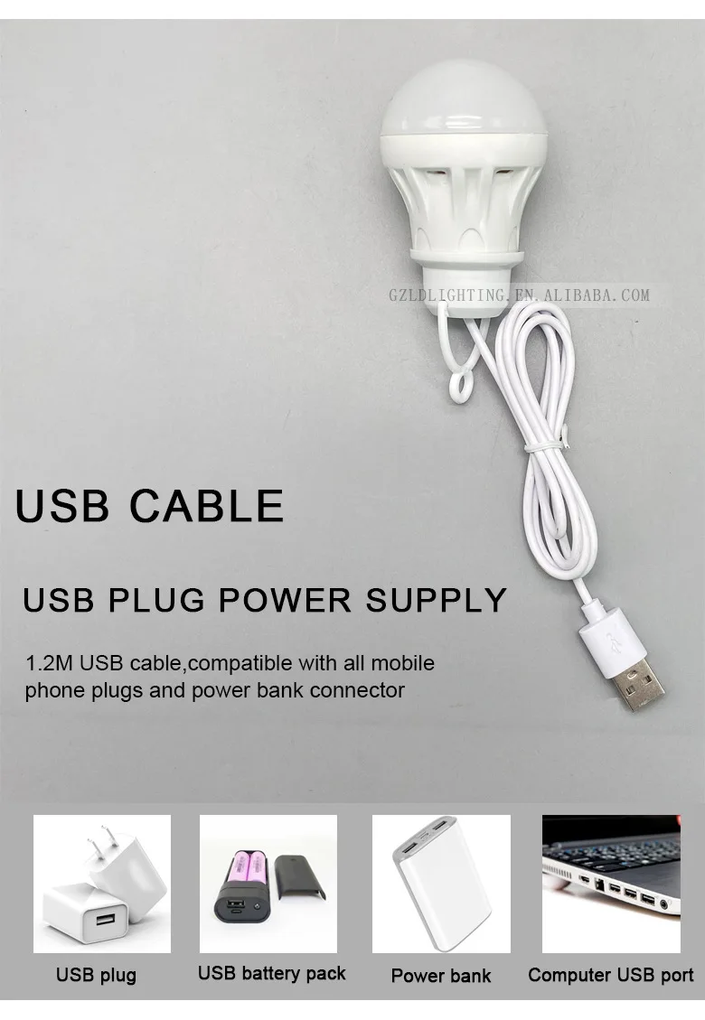 Lanterne LED Camping Portable 3W/5W/7W - Lampe USB 5V Rechargeable, Mini Ampoule Extérieure