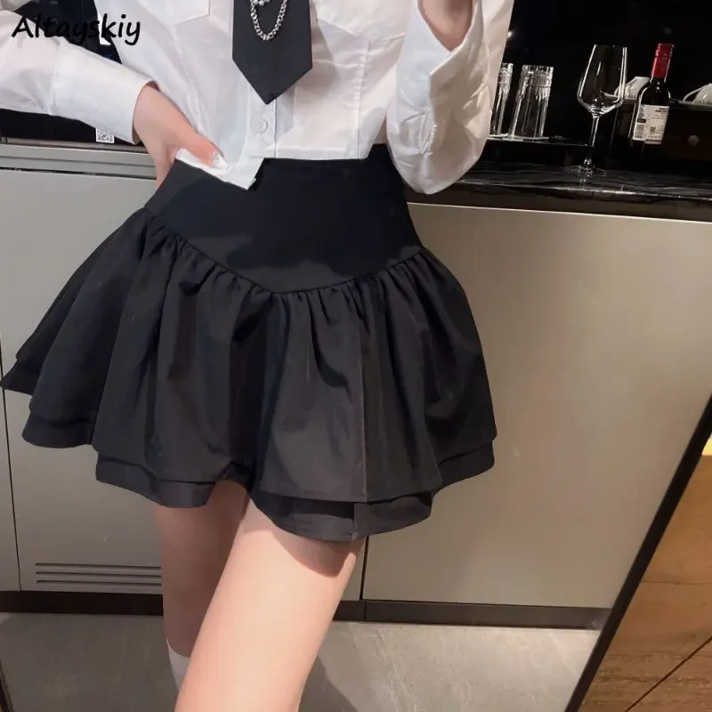 

Mini Ball Gown Skirts Women Summer Hotsweet Ruffles Simple Loose Girlish Casual High Waist All-match Solid Ulzzang Chic Popular