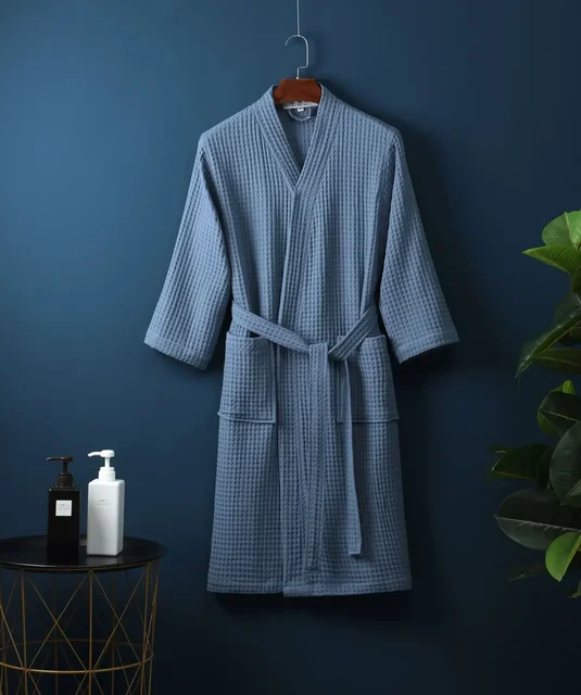 Robe en coton éponge pour printemps et été, Robe du matin fine, peignoir gaufré à manches longues, serviette de bain de beauté d'hôtel pour Couples
