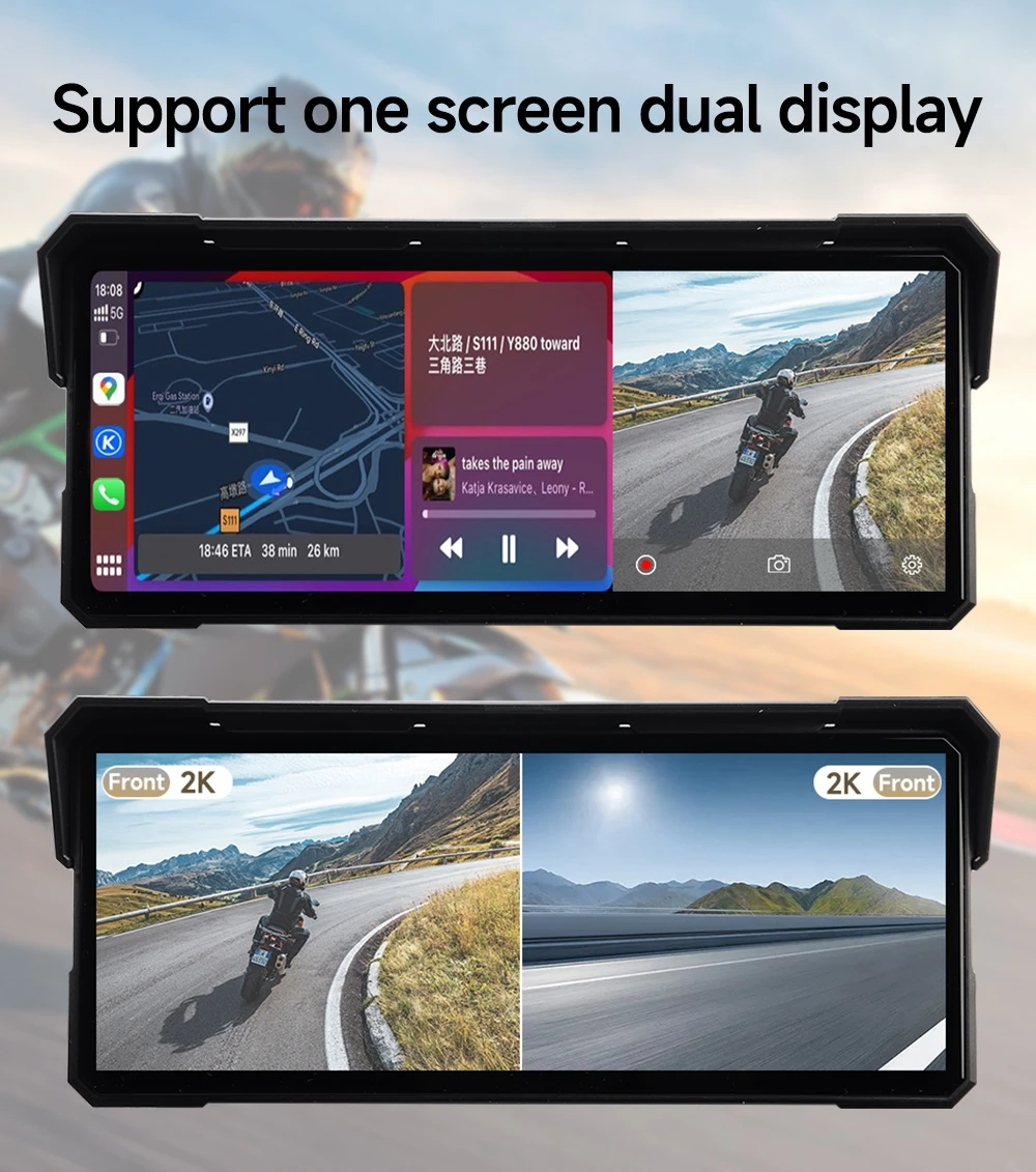 8.1 Inch Motorcycle Navigation Wireless CarPlay Display Screen Portable Motorcycle Wireless Android Auto Monitor GPS