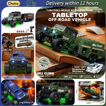 Auto Telecomandata 1:64 2.4G, Mini Veicolo Fuoristrada da Scrivania, Auto Giocattolo Telecomandata con Carrello, Regalo per Bambini per Festività