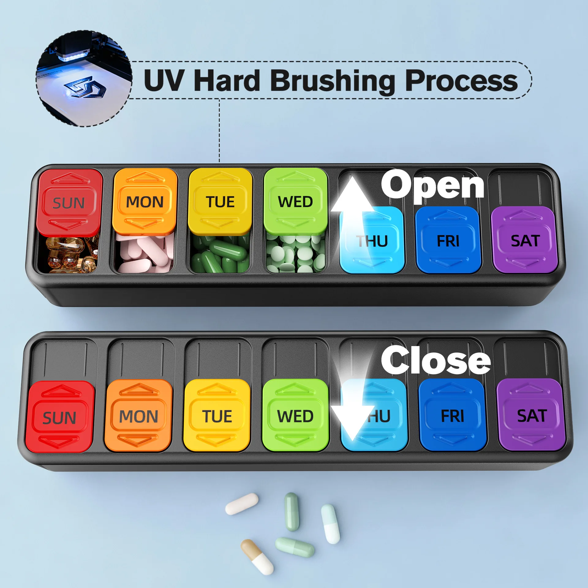 New Sliding 7-Compartment Pill Organizer Portable and Easy to Categorize Pills for 7 Days a Week AM PM Pill Organizer