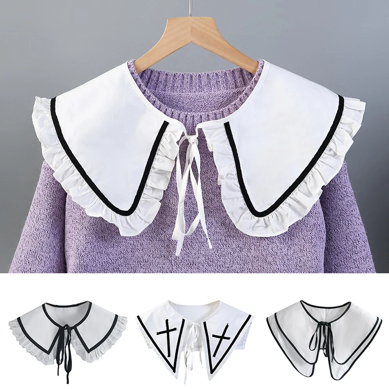 

Korean 2023 Detachable Fake Collar Big Lapel Shawl Shoulder Wrap Decor Vintage Embroidered False Collar Women Tie Sweater Decor