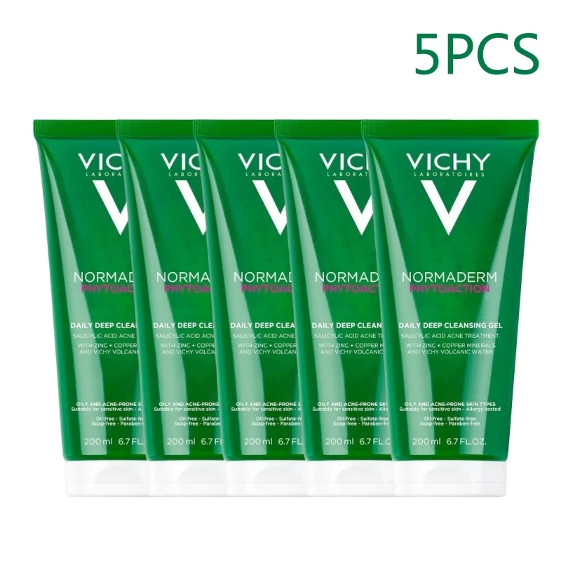 

5PCS Vichy Normaderm Acne Cleanser Gel With Salicylic Acid Face Wash Clear Clogged Pores Oil Control For Oily-Prone Skin 200ml