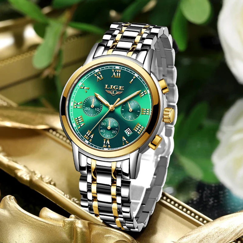 LIGE New Fashion Gold Women Watches Creative Steel Women's Bracelet Wrist Watches Ladies Waterproof Female Relogio Feminino+BOX