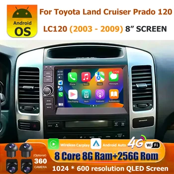 Autoradio Android 16 con Carplay per Toyota Land Cruiser Prado 120 LC120 2003-2009, Lettore Multimediale con GPS e Navigazione