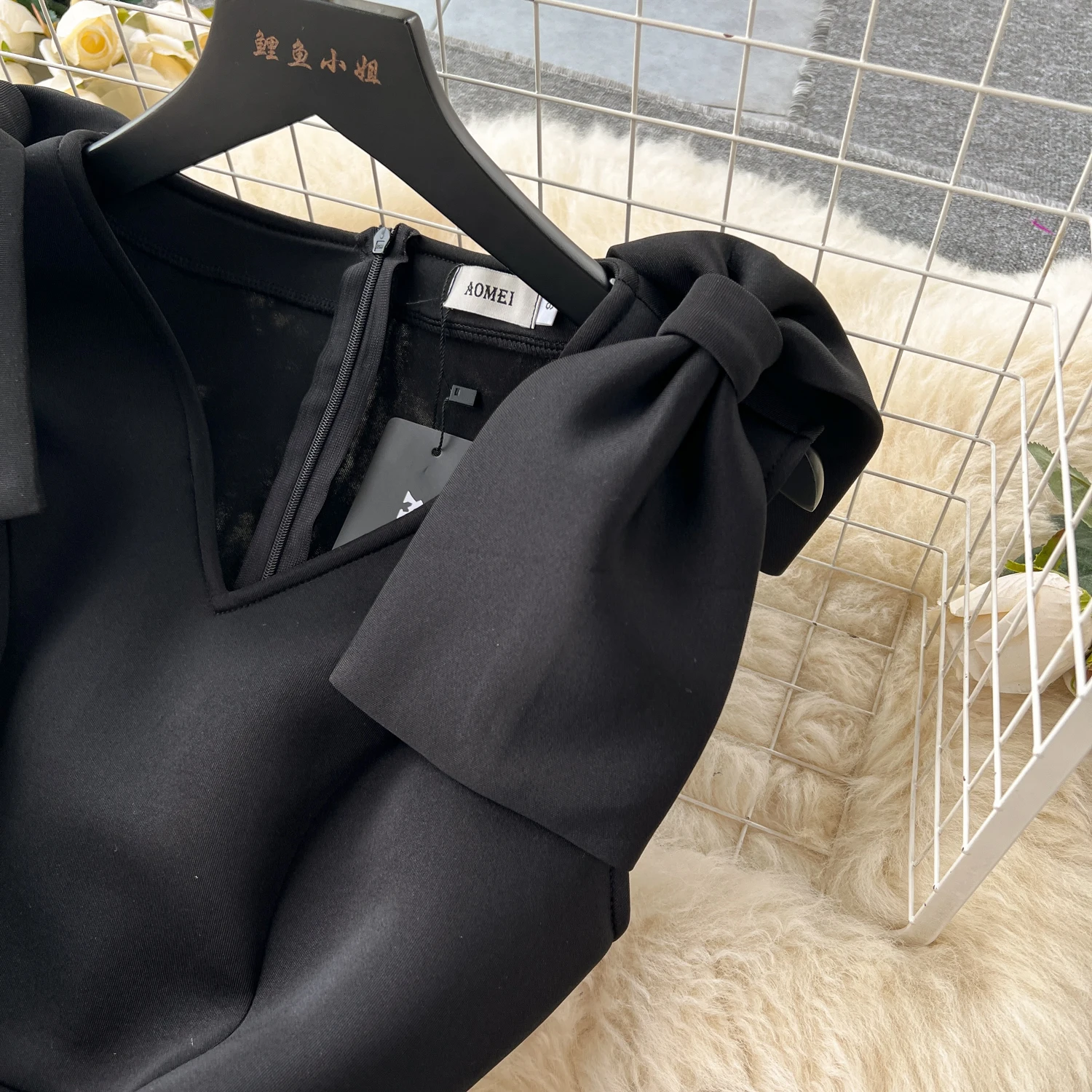 Women Evening Vestidos De Mujer Mesh Patchwork Rruffles Bow Female Black Dresses Ladies High Waist Sheath Sexy Dress Dropship