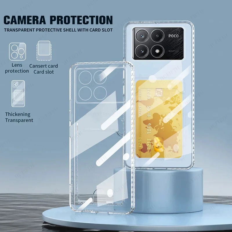 Clear Slot Card Holder Wallet Phone Case with Camera Protection and Shockproof Design