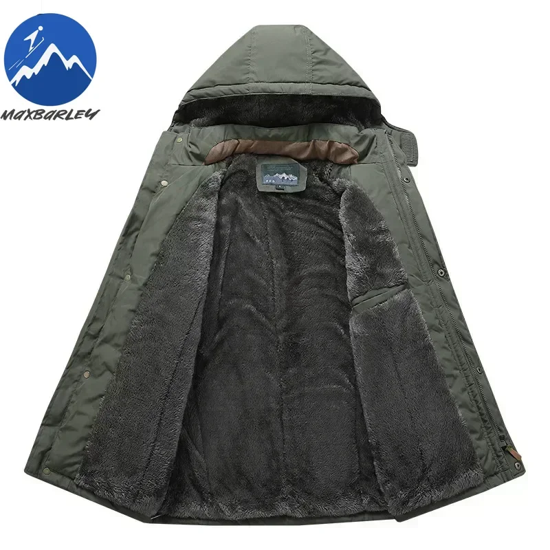 COMXZ Windbreaker Fleece Jacket Thick Warm Cold Proof Travel Ski Retro Hooded Quilted Jacket Men's Trendy High Quality Overcoats