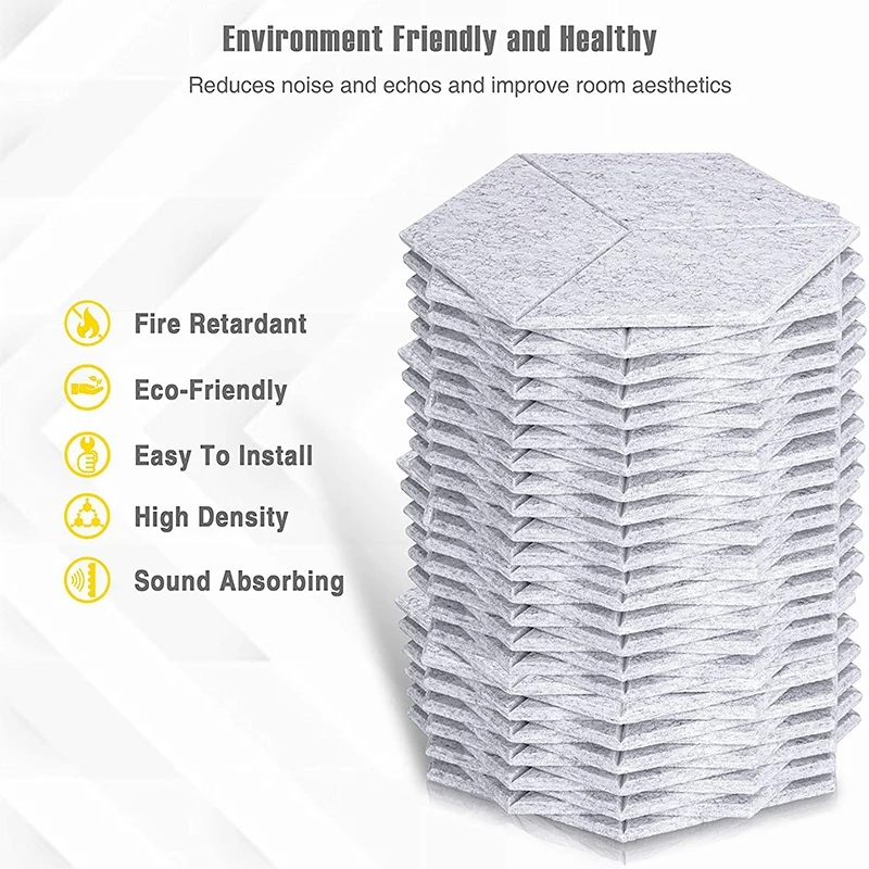 12 Pcs Acoustic Foam Panel Hexagon Acoustic Panels For Treatment,Beveled Edge Tiles For Echo Bass Insulation