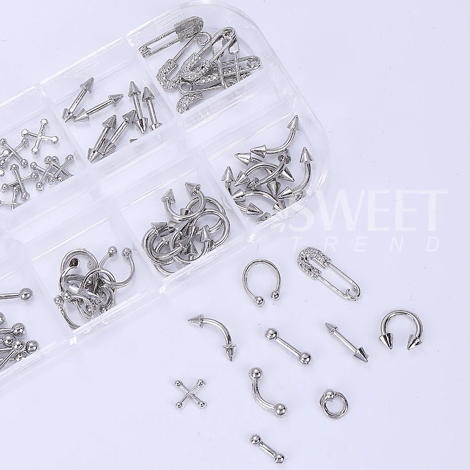 6/12 Gitter Gemischte Formen Gothic Punk Pfeil Gold Silber Nagelnieten Y2K Pentagramm Schmuck Nagelzubehör DIY Halloween Maniküre Deko – Detail 7