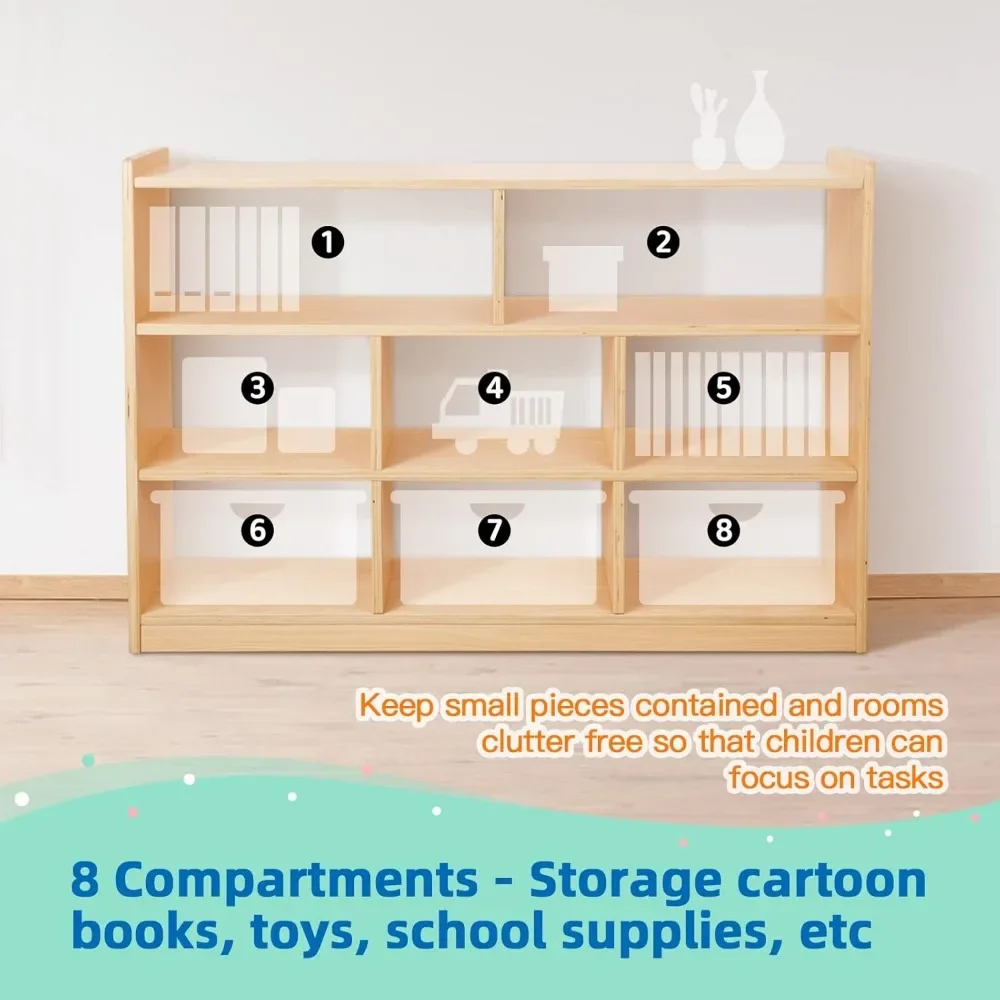 Shelf Toy Organizers and Storage, 31.5" H, 8-Compartment Wood Storage Cabinet, Montessori Bookshelf for Kids Room, Playroom 3