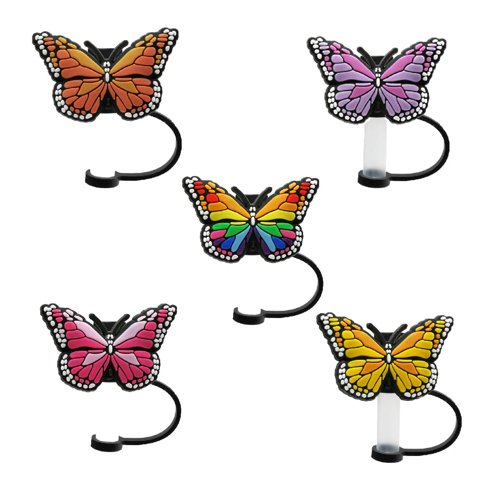 Silicone Cute Animals Straw Caps 8mm Pink Salamander Cats Butterfly Straw Toppers Cover Tumbler Cup Accessories Dust-proof 5pcs