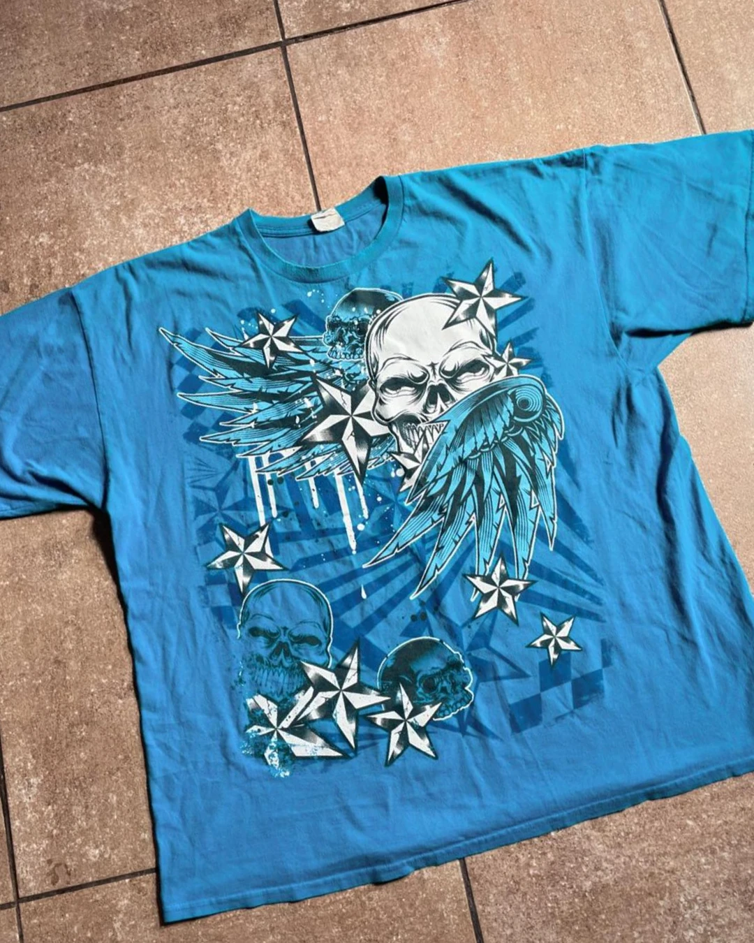 Harajuku Y2K American Gothic Skull Wings Printed T shirt Men