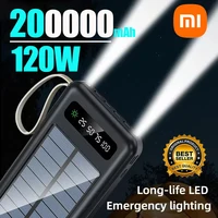 Xiaomi 200000mAh Solar Power Bank Large Capacity Mobile Power Fast Charging Battery With Dual USB 4 Cables For iPhone Samsung