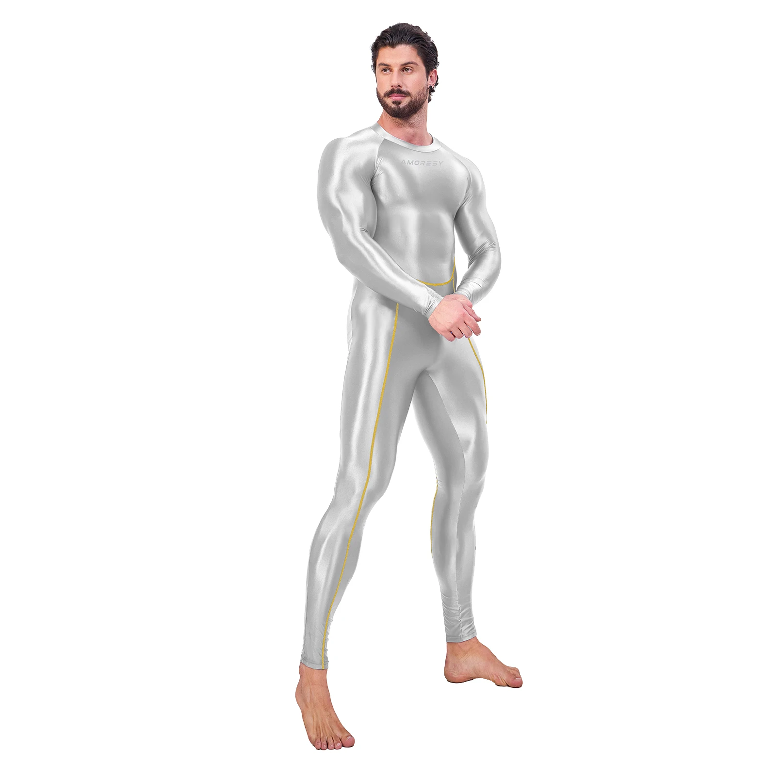 AMORESY Sexy Hot Men One Piece Skin Bodysuit Cosplay Catsuit Jumpsuits Stretch Bodystocking Spandex Zentai Suit 3