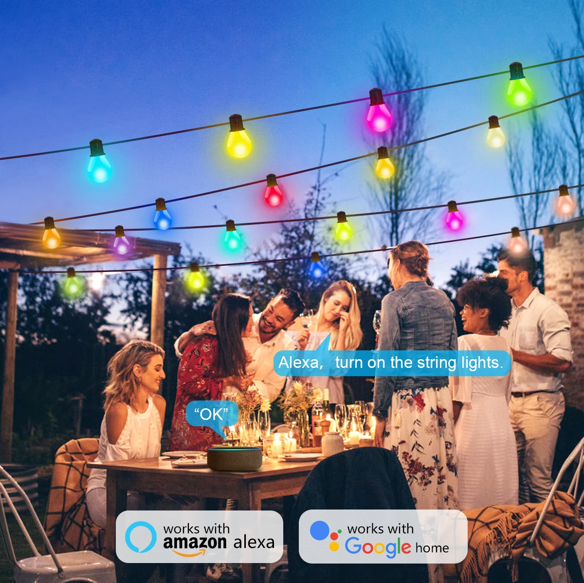 스마트 와이파이 LED 전구 스트링 라이트 USB 15M 25개 전구 요정 조명 가정 방 야외 정원 크리스마스 장식 RGBIC LED 가랜드 램프
