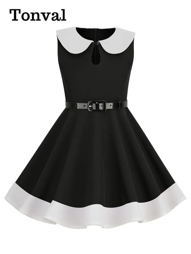 Tonval Peter Pan Collar Keyhole Front Sleeveless Summer Princess Dress for Girls 2023 New In Baby Kids Vintage Dresses 4