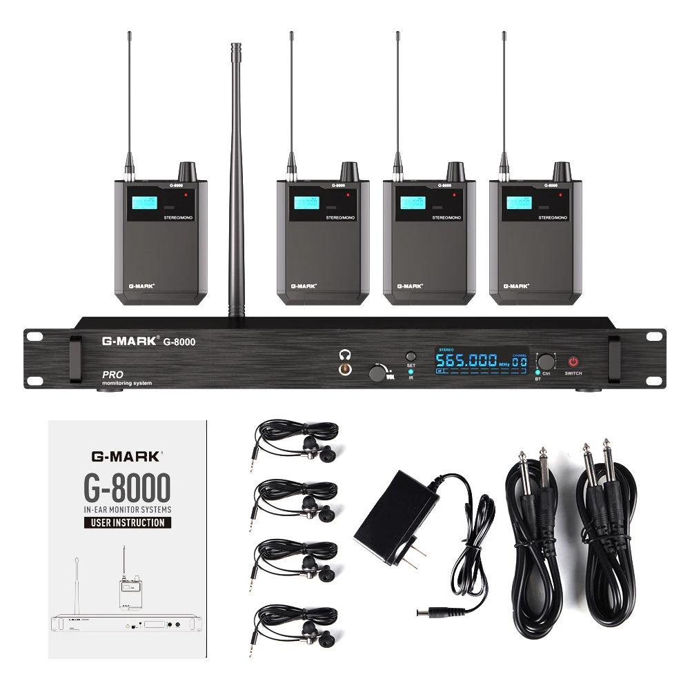In-Ear Monitor System G-MARK G8000 Stereo UHF Wireless Stage Return With Earphone Metal Body For Stage Studio Band Performance