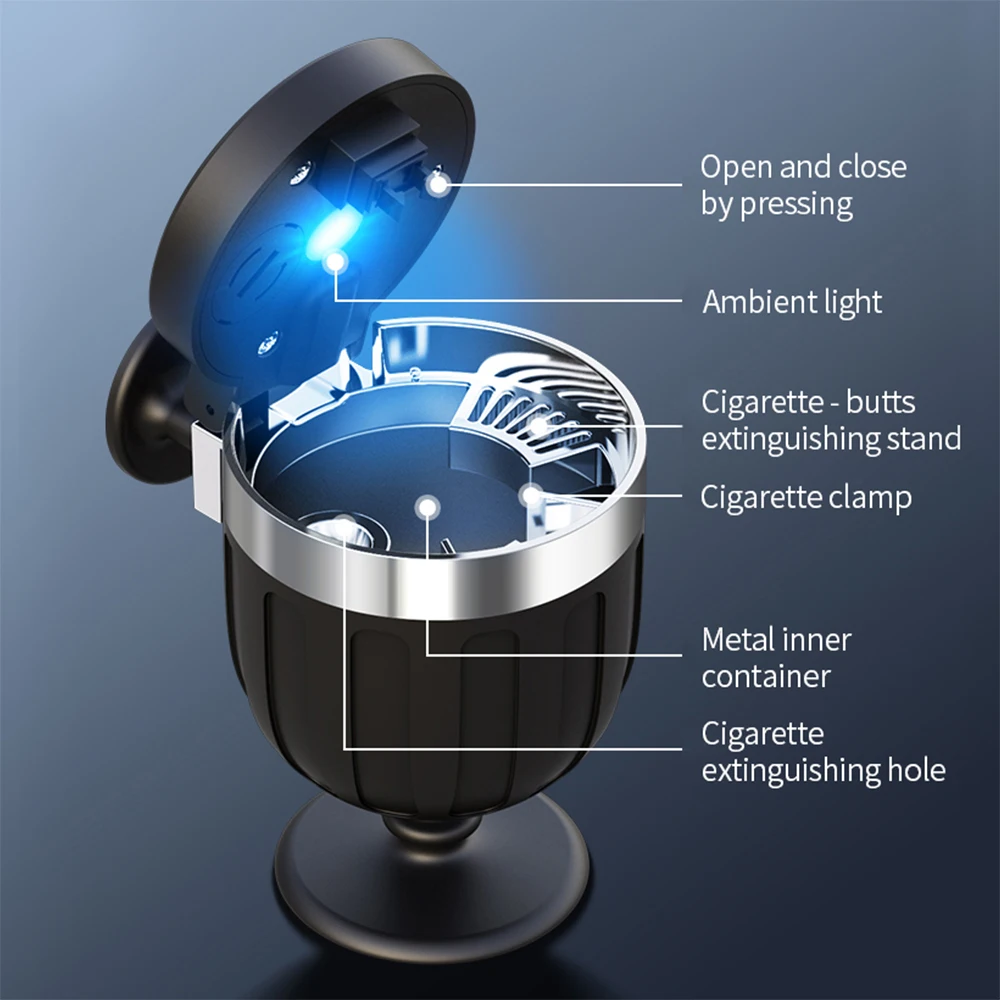 Adhesive Car Ashtray LED Light Mini Small Portable Smokeless Auto Flame Retardant Cigarette Holder Hanging Type Universal