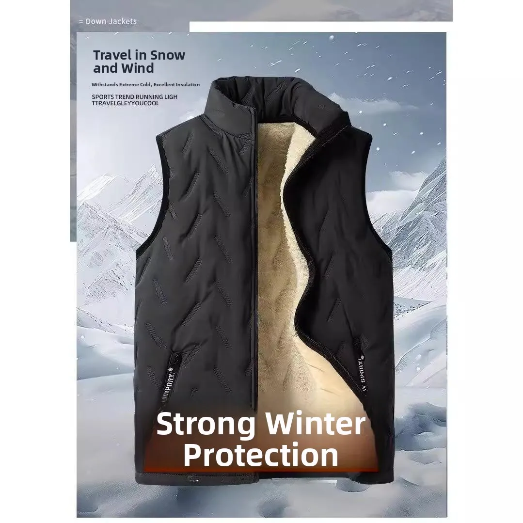 Men's Fce Lined Thiened Vest Loose Large Size Workwear for Autumn Winter Casual Youth Sle Zipper Closure  Color