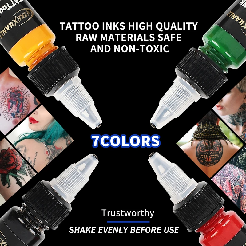 15ml 7colors Tattoo Ink Pigment with box Body Art Tattoo Kits Professional Beauty Paints Makeup Tattoo Supplies Semi-permanent 3