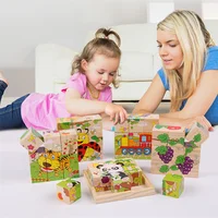 Baby Wooden Blocks Toys Children Six Side Cube Jigsaw Puzzles Game Animal Fruit Traffic Cognize Early Learning Educational Toys 6