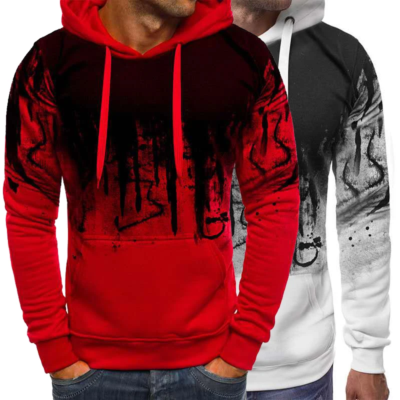 

Men's Pullover Hoodie Sweatshirt Gradient Print Daily Fitness Sportswear Basic Casual Hoodies Oversize Sweatshirts Gray White