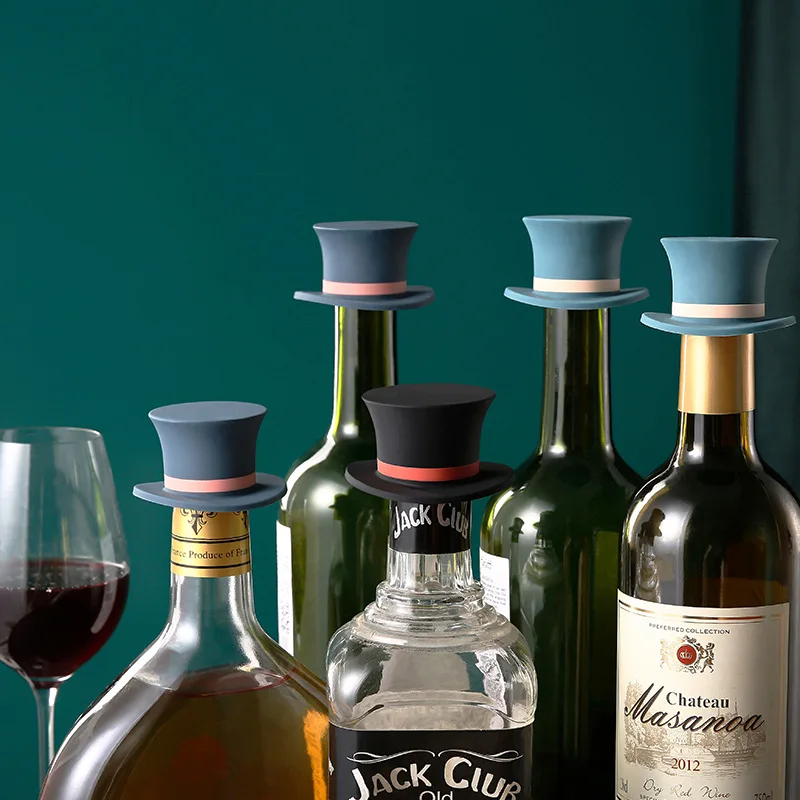 Wine Stopper Wine Stoppers Bottle Seals Reusable Silicone Leak Proof Wine Stopper Champagne Whiskey Bottle Sealer Cork Closure Cap Plug Cover Bar Bartender Accessories