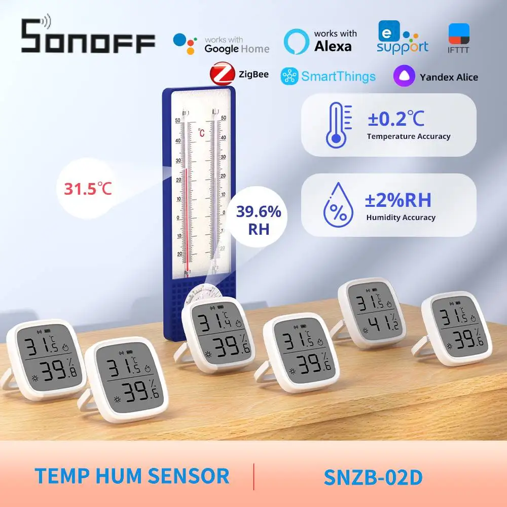 

SONOFF LCD Screen Temperature Humidity Sensor SNZB-02D Smart Zigbee Sensor Works ZBBrige-P Alexa Google Home assistant ZHA hub