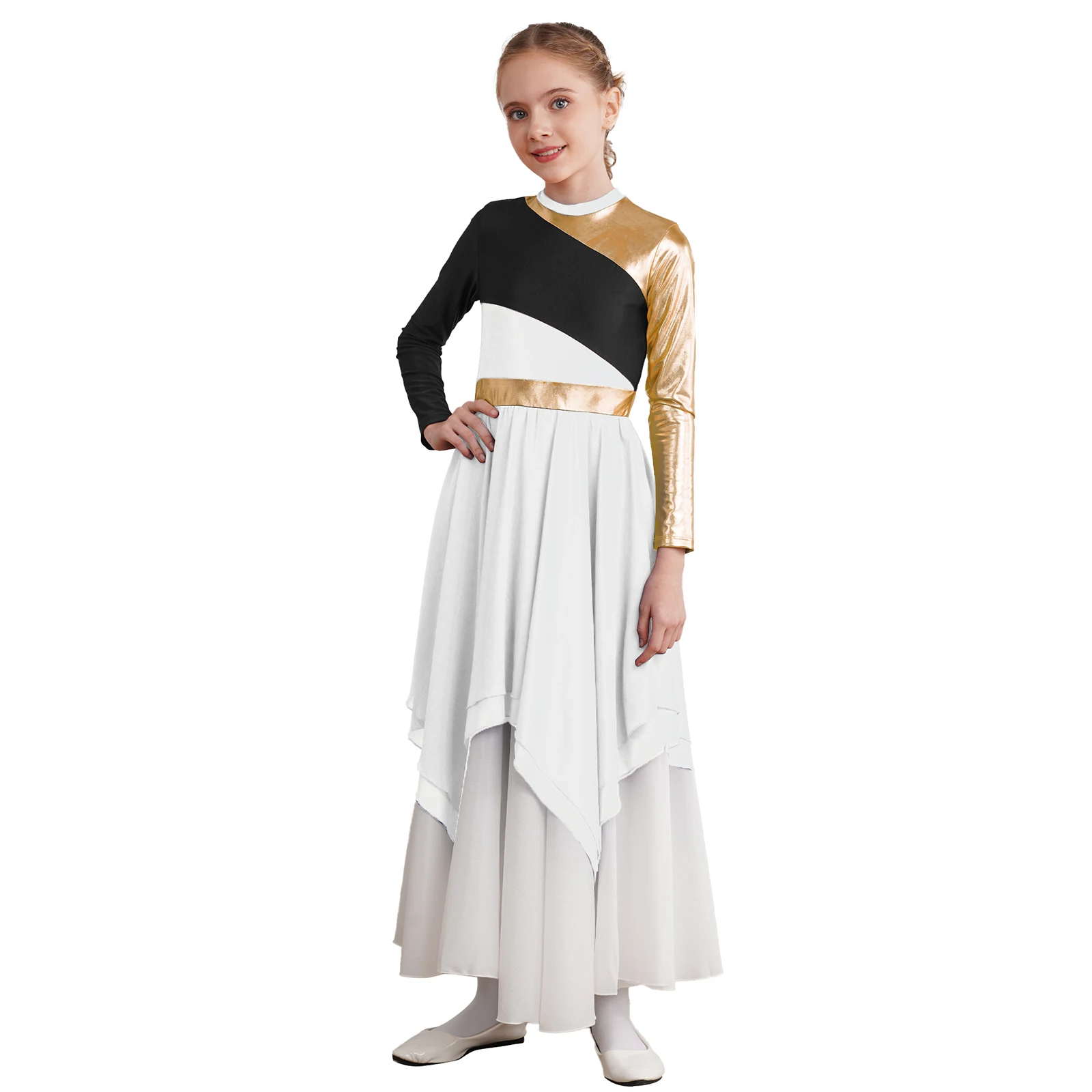 Girls Lyrical Dance Dress Kid Celebration of Spirit Church Dress Children Dancewear Stage Performance Wordhip Liturgical Costume - 4