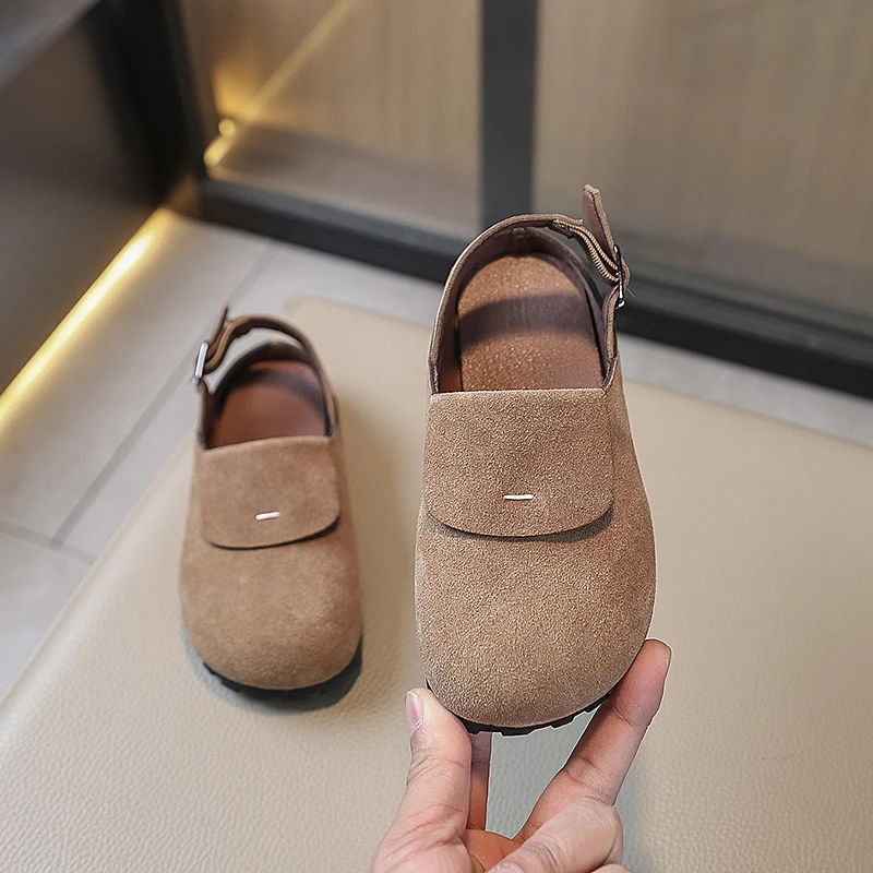 Summer New Children's Sandals Nubuck Leather Baotou Boys Girls Half Slippers Casual Shoes Round Head Fashion Kids Lazy Flat Shoe