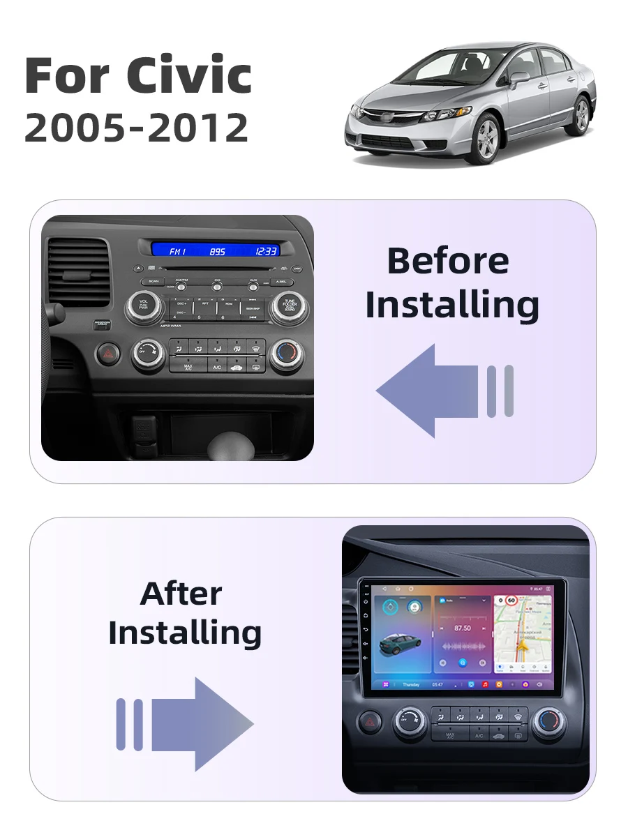 Autoradio für Honda Civic 8 2005 - 2012 Carplay Android Auto Intelligentes Automobil-Multimediasystem Navigations-Headunit – Detail 1