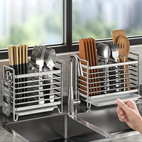 No-Drill Wall-Mounted Utensil Holder. Stainless Steel Space-Saving Organizer for Kitchen Cutlery, Ideal for Small Spaces. 4