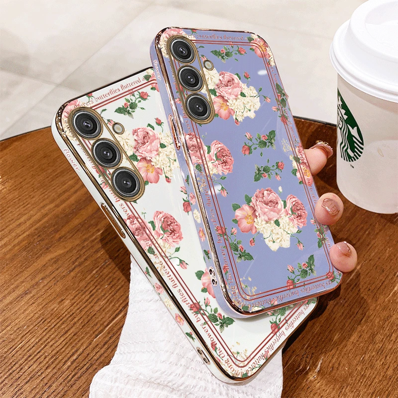 Pink Rose Luxury Plating Phone Case Cover
