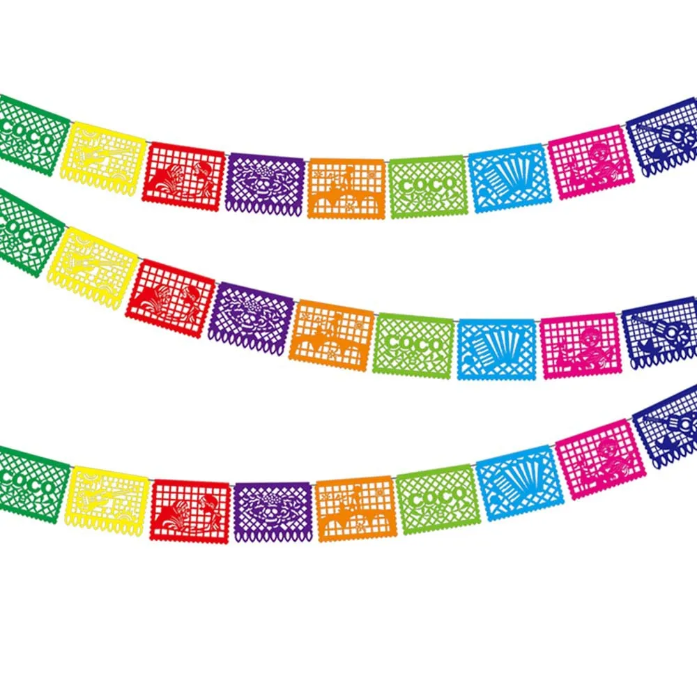 Banner Per Feste Messicane Plastic Papel Picado Banner Fiesta Plastic Banner Mexican Fiesta Hanging Banner Flags Decorazioni Per Feste