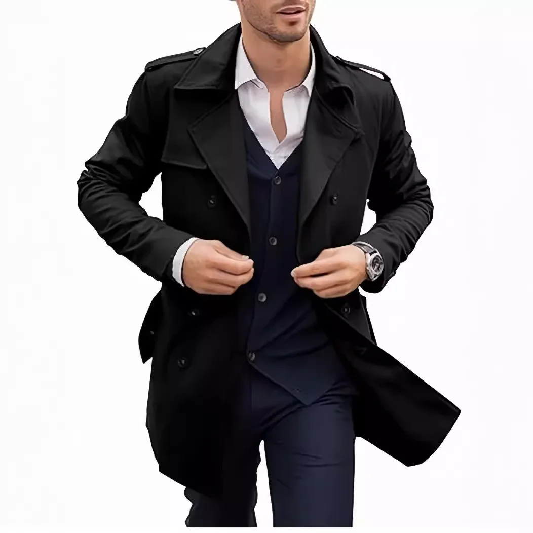 Men Autumn Winter Double-breasted Casual Trench Coat Long Sleeve Coats Jacket Trench