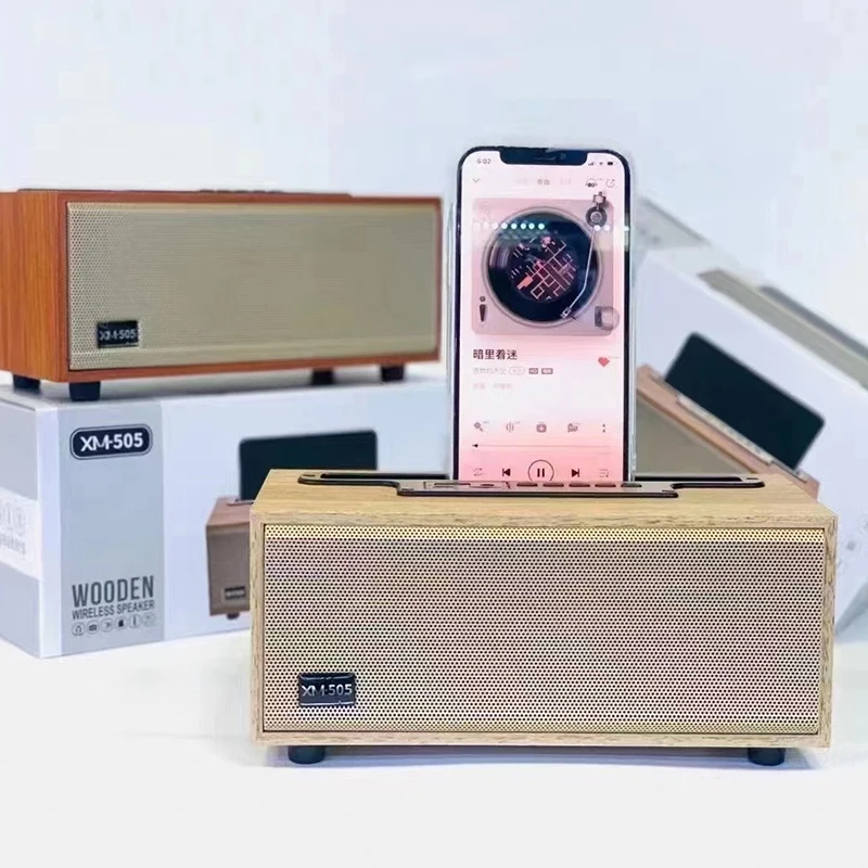 Portable Retro Wooden Wireless Speaker Desktop TWS Subwoofer Sound Bar For IPhone For IPad Saamsung Huawei FM Radio TF Card