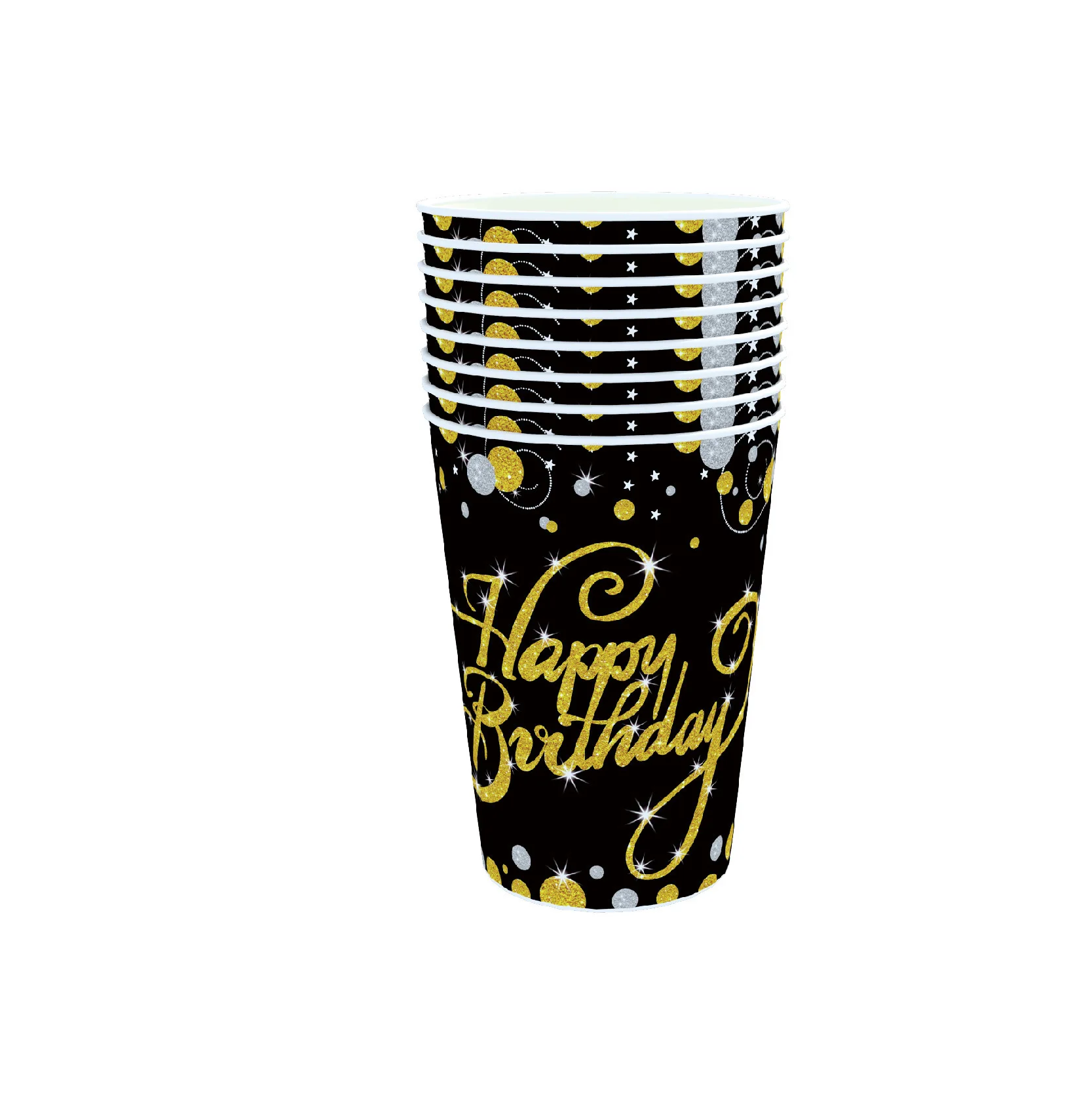 Kit Vajilla Oro Y Negro – Platos, Vasos, Servilletas Y Cubiertos Para Fiesta De Cumpleaños