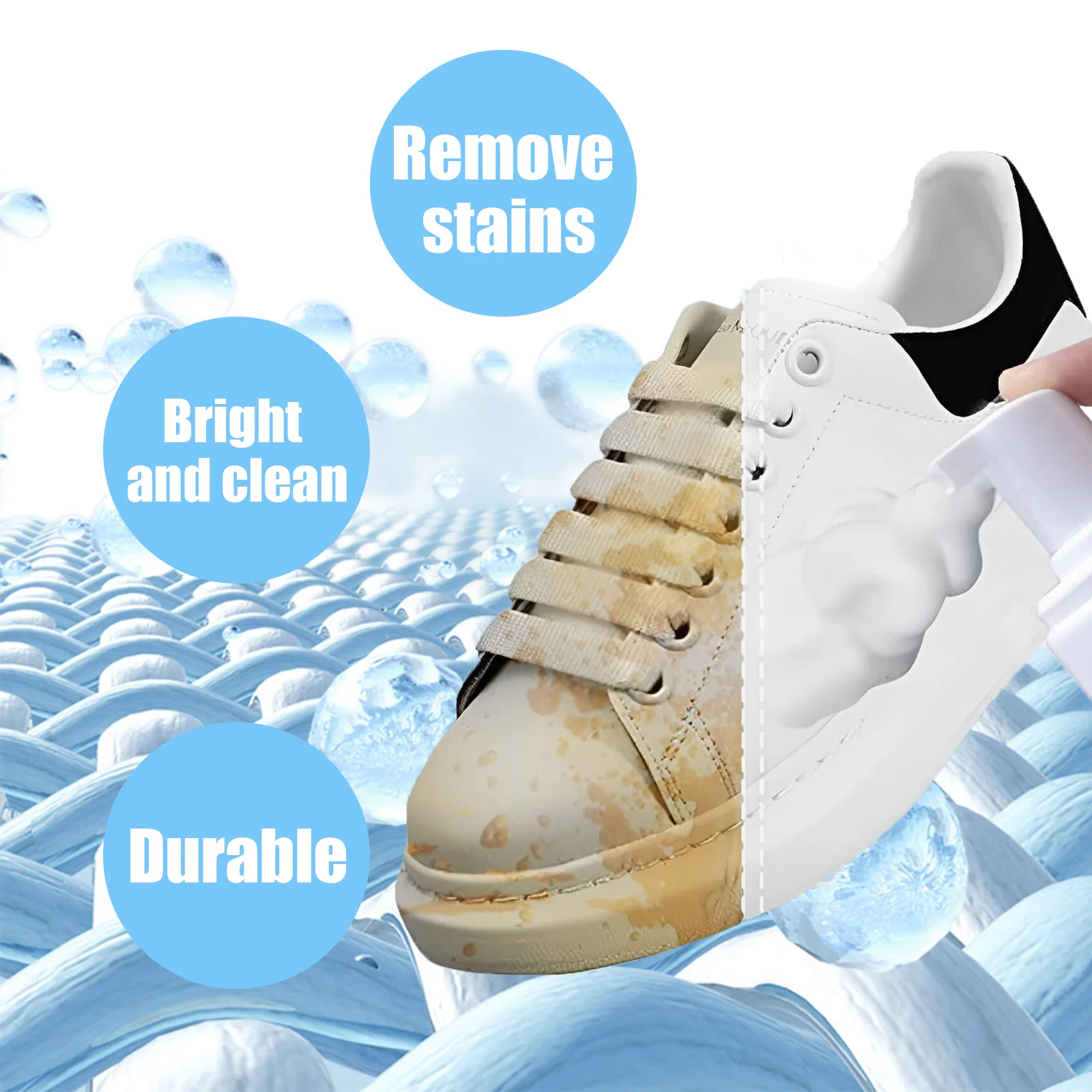 Foam Sneaker Cleaner Waterless Yellow Stain & Oxidization Remover for White Shoes No Scrub Quick-Dry Portable Spray