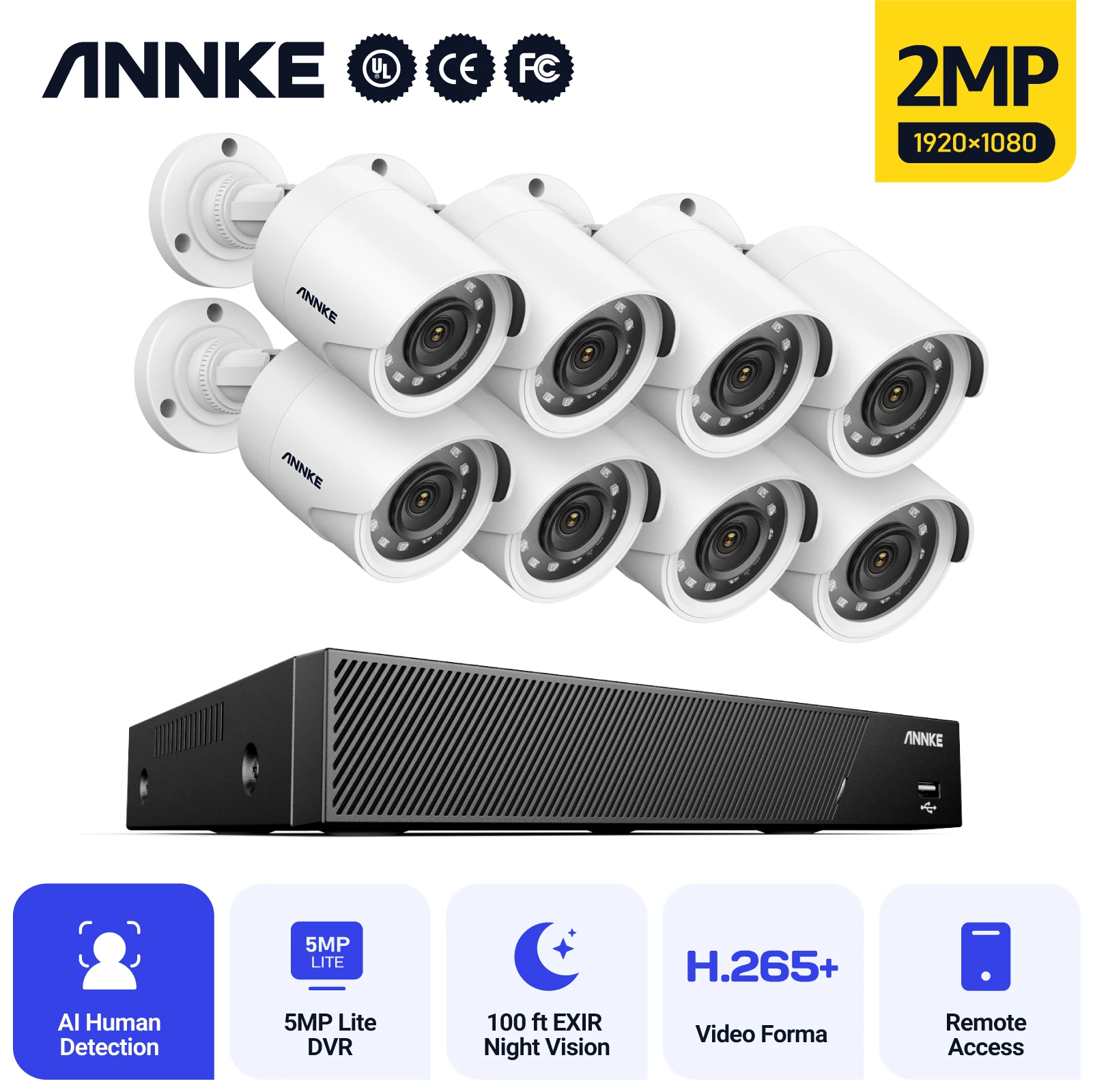 

Annke 8CH 5MP DVR CCTV Surveillance System 4/8pcs 1080P 2.0MP Security Cameras IR Outdoor IP66 Video Surveillance Camera Kit