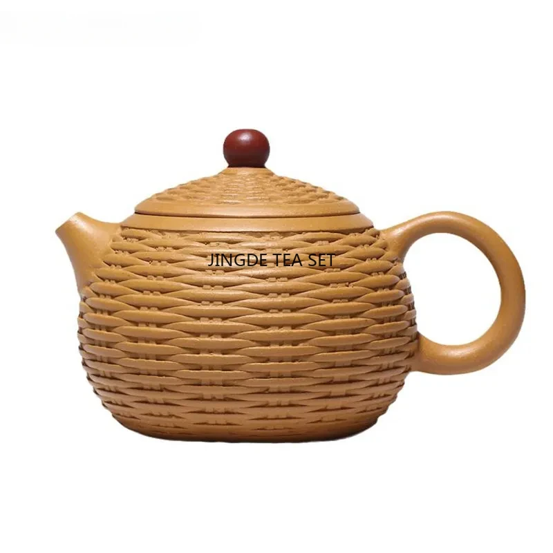 280ml Yixing purple clay teapot original ore gold section mud handmade bamboo woven Xishi teapot