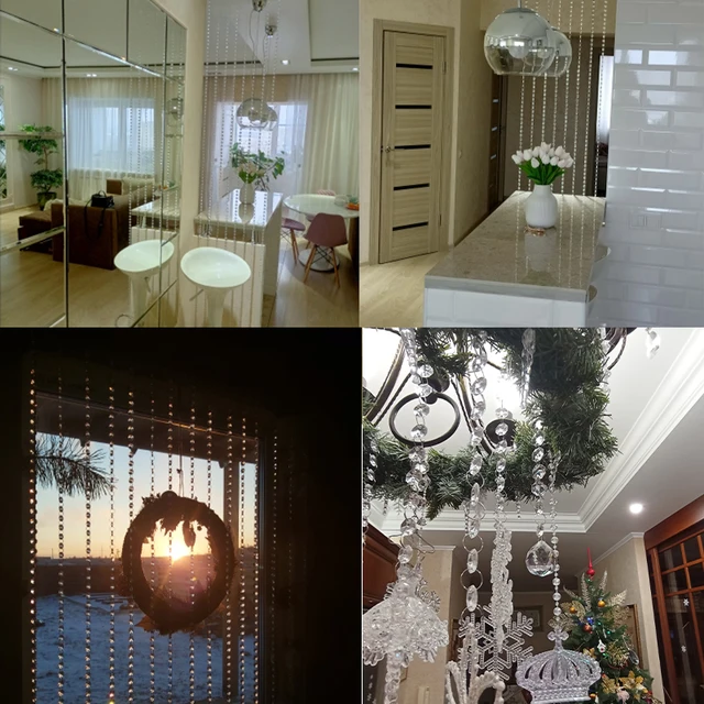 10m 투명 아크릴 크리스탈 창 크리스마스 파티 장식 화환 커튼 펜던트 로맨틱 웨딩 장식