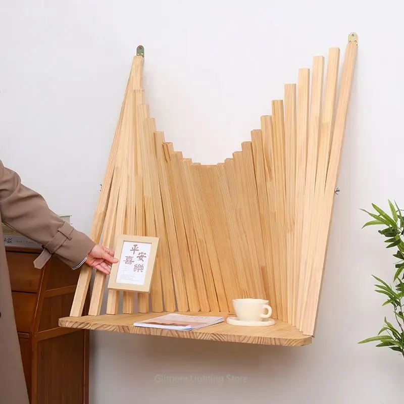 Scrivania Pieghevole da Parete per Piccole Abitazioni, Tavolo Sospeso per Laptop con Mensola Portaoggetti, Scrivania Salvaspazio per Camera da Letto e Ufficio - immagine 4