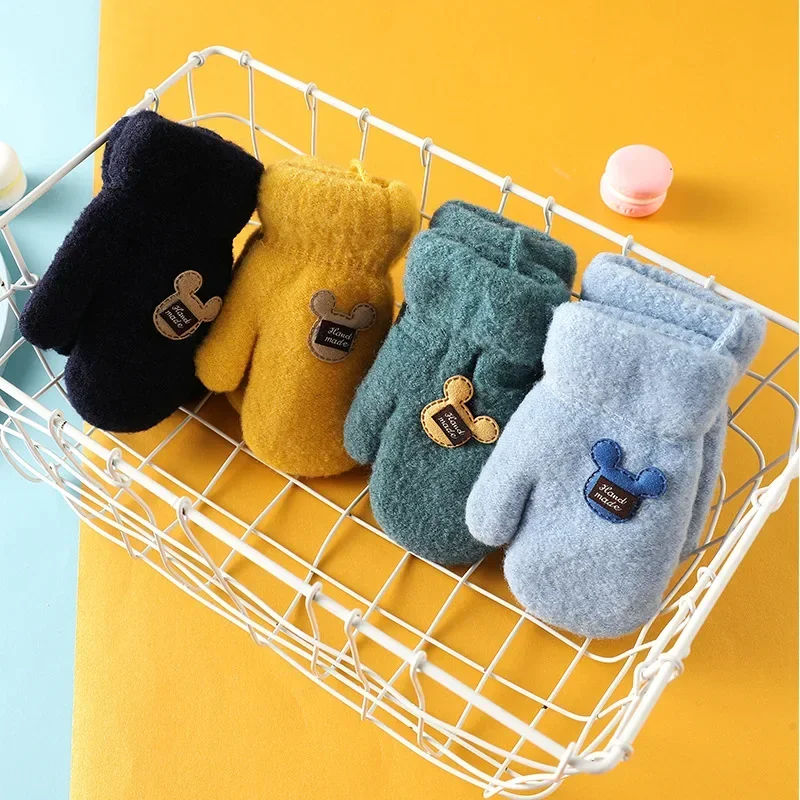 Warm Cartoon Bear Kids Mitten for Boy Girl Chi Korea Cute Bear Toddler Glove Autumn Winter Thicken Furry Mitten for 1-6 Year