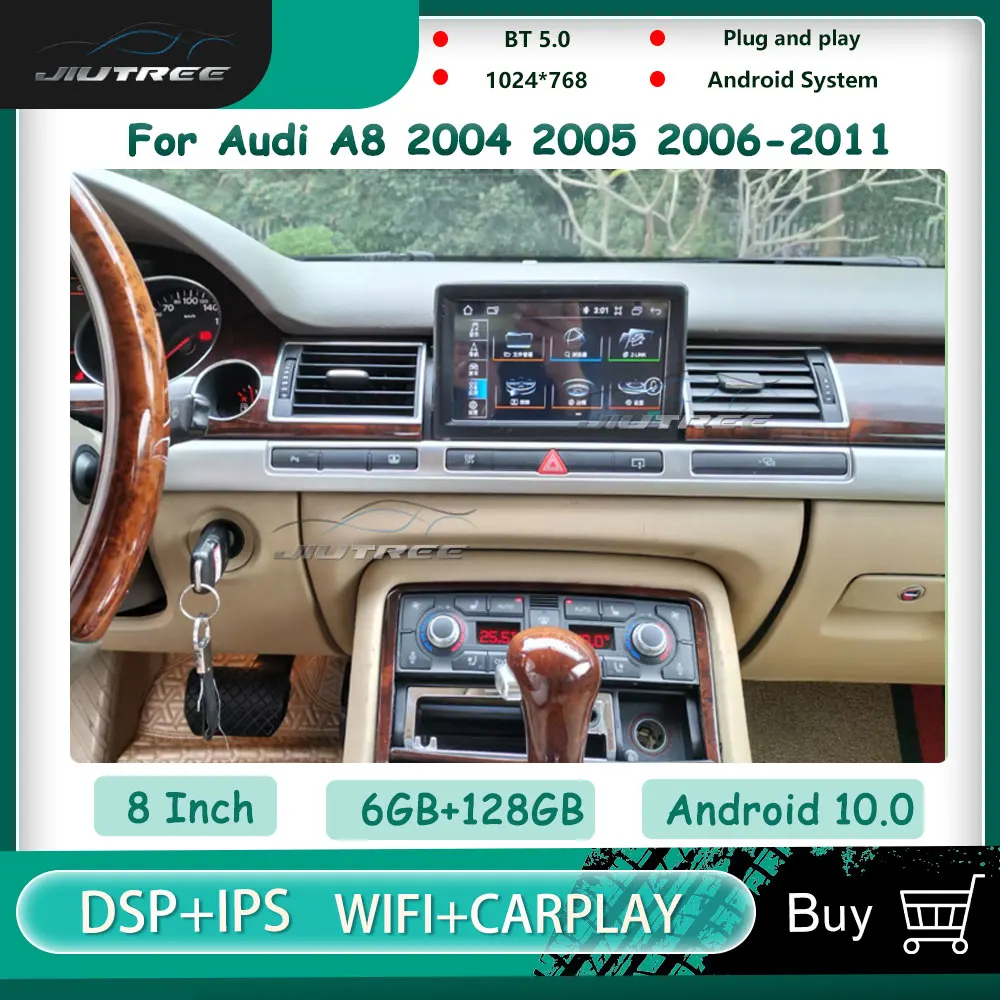 Автомагнитола на Android 10 8 дюймов 128 ГГц для Audi A8 A8L 2004-2011 IPS экран аудио-навигация