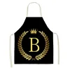 Black Gold Crown Letter Print Kitchen Apron Women's Men's Linen Apron Cooking Home Cleaning Tools Sleeveless Bib 3
