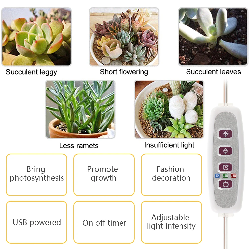 20LEDs Plant Grow Light USB Timer Switch Dimmable Lights Full Spectrum Adjustable Indoor Potted led grow light grow light
