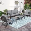 7 Piece Metal Outdoor Patio Furniture Set, Patio Conversation Sets 3-seater Sofa, 2 Rocking Chair, 2 Ottomans with 5.75" Thick 1